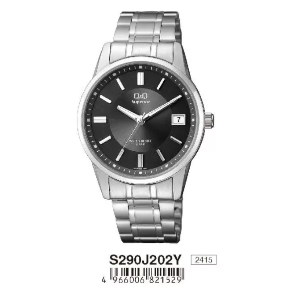 Ceas bărbătesc Q&Q Superior, quartz, carcasă și brățară argintie, cadran albastru S290J202Y
