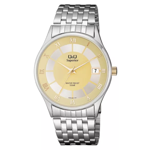 Ceas bărbătesc Q&Q Superior, quartz, carcasă și brățară argintie, cadran albastru S288J206Y