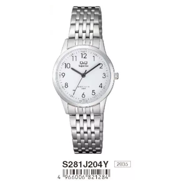 Ceas de damă Q&Q Superior, quartz, carcasă și brățară argintie, cadran alb S281J204Y