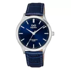   Ceas bărbătesc Q&Q Superior, quartz, carcasă argintie, curea albastră, cadran negru S278J312Y
