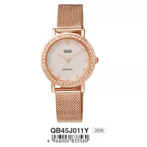   Ceas damă Q&Q quartz, carcasă și brățară culoare rosegold, cadran alb QB45J011Y