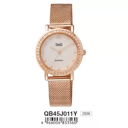   Ceas damă Q&Q quartz, carcasă și brățară culoare rosegold, cadran alb QB45J011Y