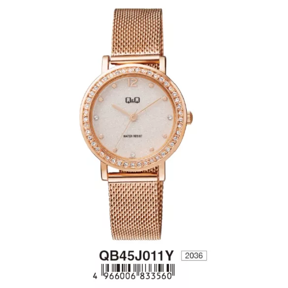 Ceas damă Q&Q quartz, carcasă și brățară culoare rosegold, cadran alb QB45J011Y