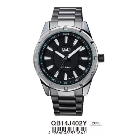 Ceas bărbătesc Q&Q quartz, carcasă și brățară si cadran gri QB14J402Y