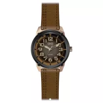   Ceas bărbătesc Q&Q quartz, carcasă culoare rosegold, curea maro, cadran maro QB10J515Y