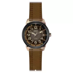   Ceas bărbătesc Q&Q quartz, carcasă culoare rosegold, curea maro, cadran maro QB10J515Y