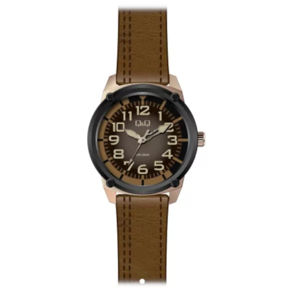 Ceas bărbătesc Q&Q quartz, carcasă culoare rosegold, curea maro, cadran maro QB10J515Y