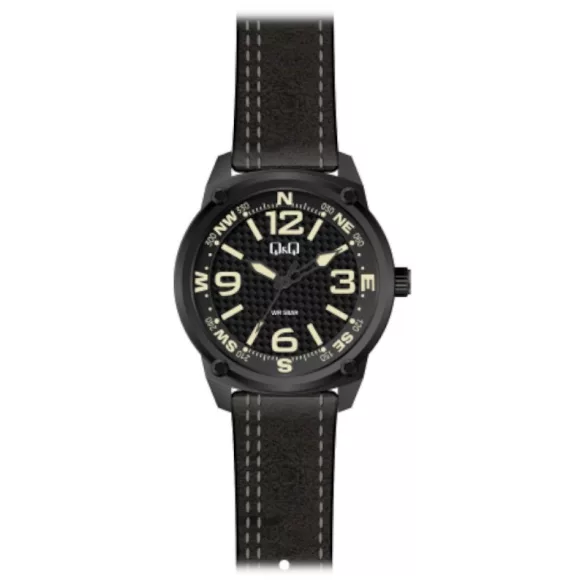 Ceas bărbătesc Q&Q quartz, carcasă gri, curea neagră, cadran negru QB10J505Y