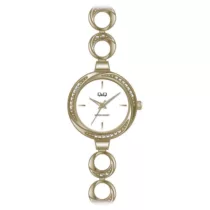   Ceas damă fashion Q&Q quartz, carcasă și brățară aurie, cadran alb F645J001Y