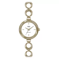   Ceas damă fashion Q&Q quartz, carcasă și brățară aurie, cadran alb F645J001Y