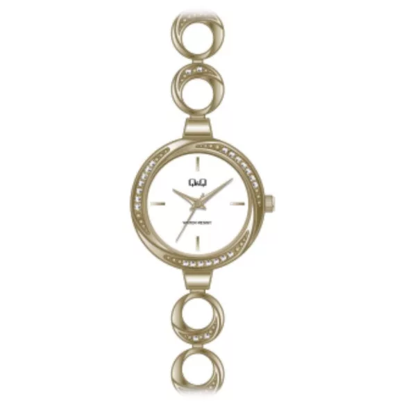 Ceas damă fashion Q&Q quartz, carcasă și brățară aurie, cadran alb F645J001Y