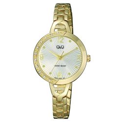   Ceas damă fashion Q&Q quartz, carcasă și brățară aurie, cadran alb F643J004Y