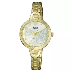   Ceas damă fashion Q&Q quartz, carcasă și brățară aurie, cadran alb F643J004Y