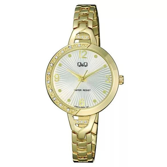 Ceas damă fashion Q&Q quartz, carcasă și brățară aurie, cadran alb F643J004Y