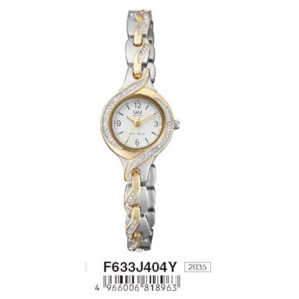 Ceas damă fashion Q&Q quartz, carcasă și brățară bicolor, cadran negru F633J404Y