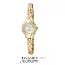   Ceas damă fashion Q&Q quartz, carcasă și brățară aurie, cadran alb F621J001Y