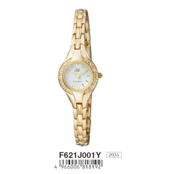 Ceas damă fashion Q&Q quartz, carcasă și brățară aurie, cadran alb F621J001Y