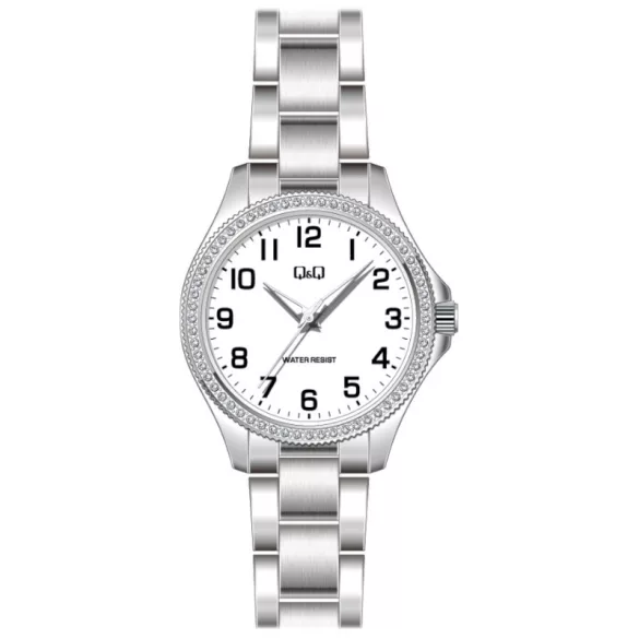 Ceas damă Q&Q quartz, carcasă și brățară argintie, cadran alb C223J204Y