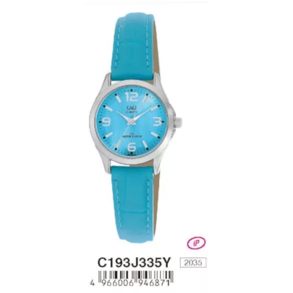 Ceas damă Q&Q quartz, carcasă argintie, curea neagră, cadran alb C193J335Y