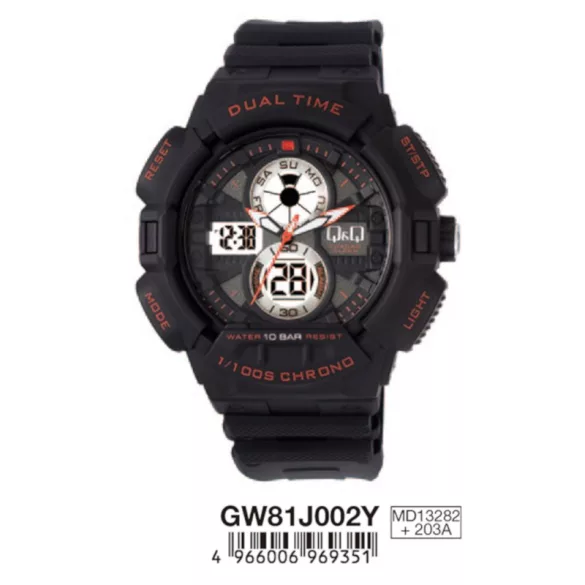 Ceas bărbătesc Q&Q plastic, quartz/LCD negru/roșu GW81J002Y