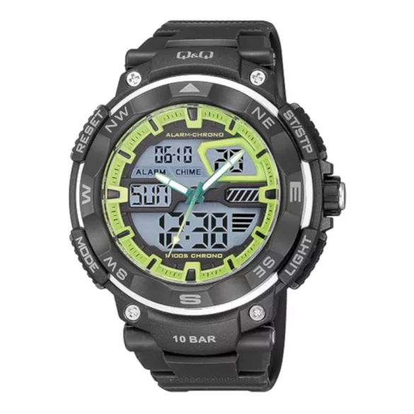 Ceas bărbătesc Q&Q plastic, quartz/LCD negru/verde GW85J003Y