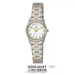   Ceas damă Q&Q quartz, carcasă și brățară bicolor, cadran alb Q595J404Y