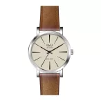   Ceas bărbătesc Q&Q quartz, carcasă argintie, curea maro, cadran alb Q892J300Y