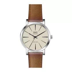   Ceas bărbătesc Q&Q quartz, carcasă argintie, curea maro, cadran alb Q892J300Y