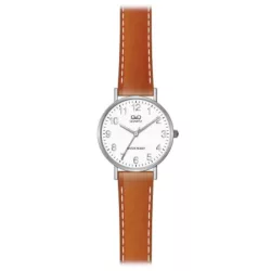   Ceas damă Q&Q quartz, carcasă argintie, curea neagră, cadran alb Q979J324Y