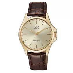   Ceas bărbătesc Q&Q quartz, carcasă aurie, curea maro, cadran bej QA06J100Y