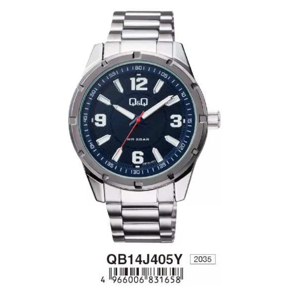Ceas bărbătesc Q&Q quartz, carcasă și brățară argintie, cadran albastru QA09J101Y