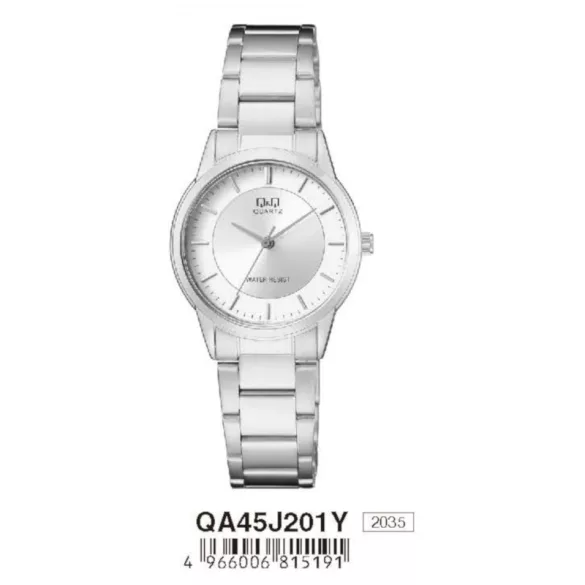 Ceas damă Q&Q quartz, carcasă și brățară argintie, cadran alb QA45J201Y
