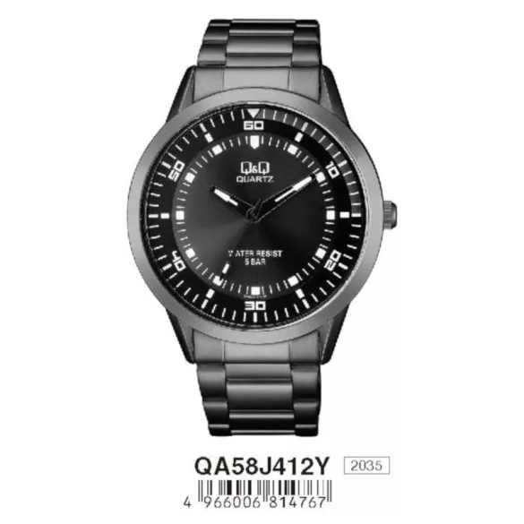 Ceas bărbătesc Q&Q quartz, carcasă și brățară neagră, cadran negru QA58J412Y