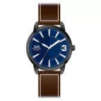   Ceas bărbătesc Q&Q quartz, carcasă neagră, curea maro, cadran albastru QA98J522Y