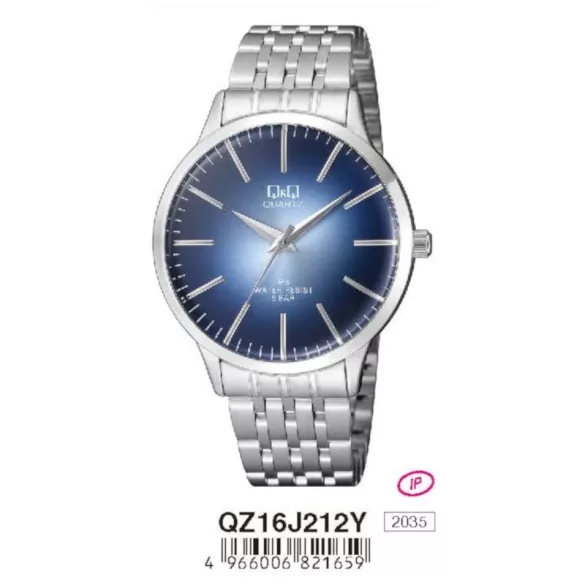 Ceas bărbătesc Q&Q quartz, carcasă și brățară argintie, cadran albastru QZ16J212Y