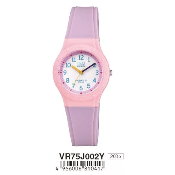 Ceas Q&Q pentru copii, quartz, carcasă roz, curea mov, cadran alb VR75J002Y