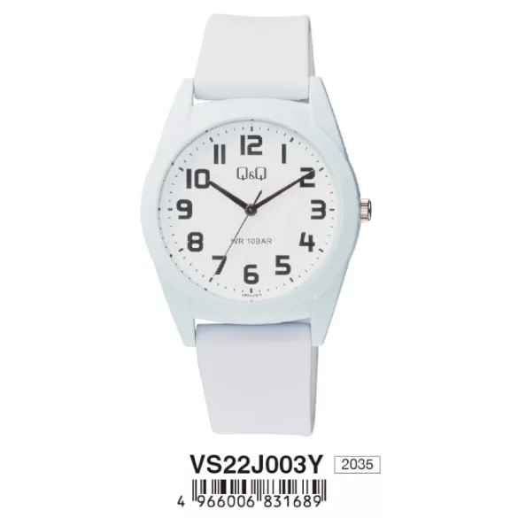 Ceas bărbătesc Q&Q plastic, quartz, carcasă și brățară albă, cadran alb VS22J003Y