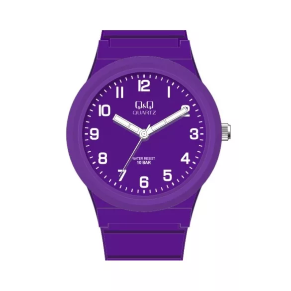 Ceas unisex Q&Q plastic, quartz, carcasă și bărțară mov, cadran mov VR94J805Y