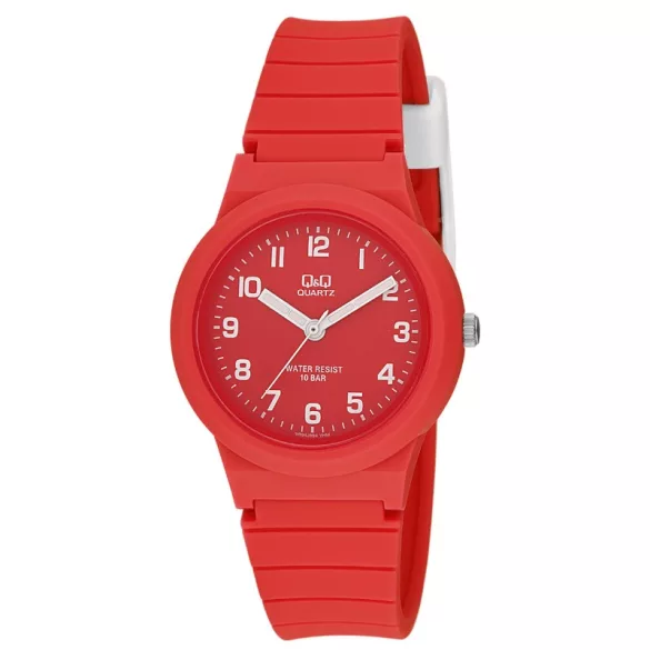 Ceas damă Q&Q plastic, quartz, carcasă și brățară roșie, cadran roșu VR94J804Y