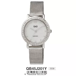   Ceas damă Q&Q quartz, carcasă și brățară argintie, cadran argintiu QB45J201Y