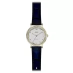   Ceas damă Q&Q quartz, carcasă aurie, curea neagră, cadran argintiu QB45J101Y