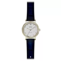   Ceas damă Q&Q quartz, carcasă aurie, curea neagră, cadran argintiu QB45J101Y