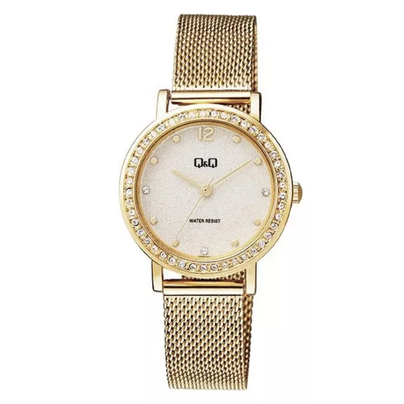 Ceas damă Q&Q quartz, carcasă și brățară aurie, cadran argintiu QB45J001Y