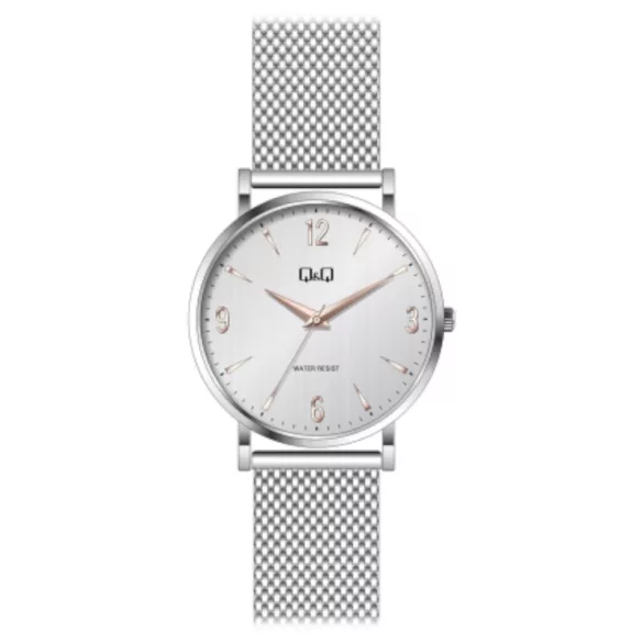 Ceas bărbătesc Q&Q quartz, carcasă și brățară argintie, cadran argintiu QB40J214Y