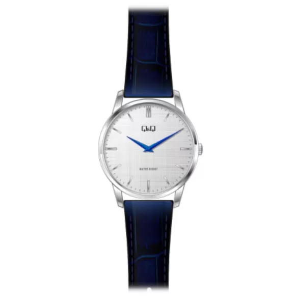 Ceas bărbătesc Q&Q quartz, carcasă argintie, curea neagră, cadran alb QB32J301Y