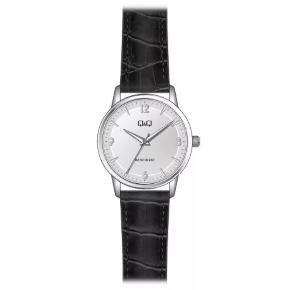Ceas bărbătesc Q&Q quartz, carcasă argintie, curea neagră, cadran argintiu QB30J304Y