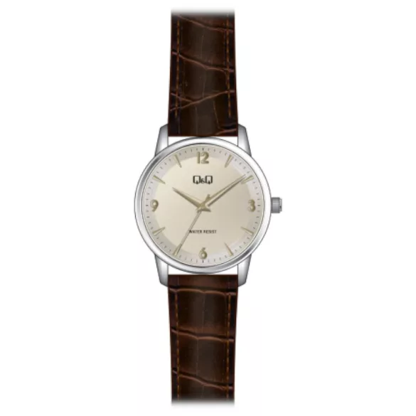 Ceas bărbătesc Q&Q quartz, carcasă argintie, curea maro, cadran bej QB30J303Y