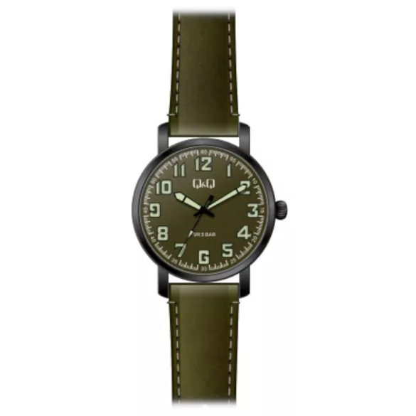 Ceas bărbătesc Q&Q quartz, carcasă gri, curea verde, cadran verde QB28J505Y