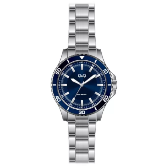 Ceas bărbătesc Q&Q quartz, carcasă și brățară argintie, cadran albastru QB24J202Y