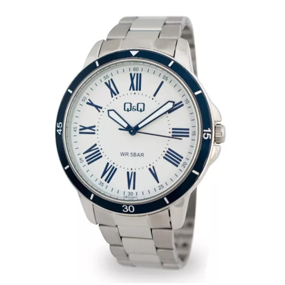 Ceas bărbătesc Q&Q quartz, carcasă și brățară argintie, cadran alb QB22J207Y
